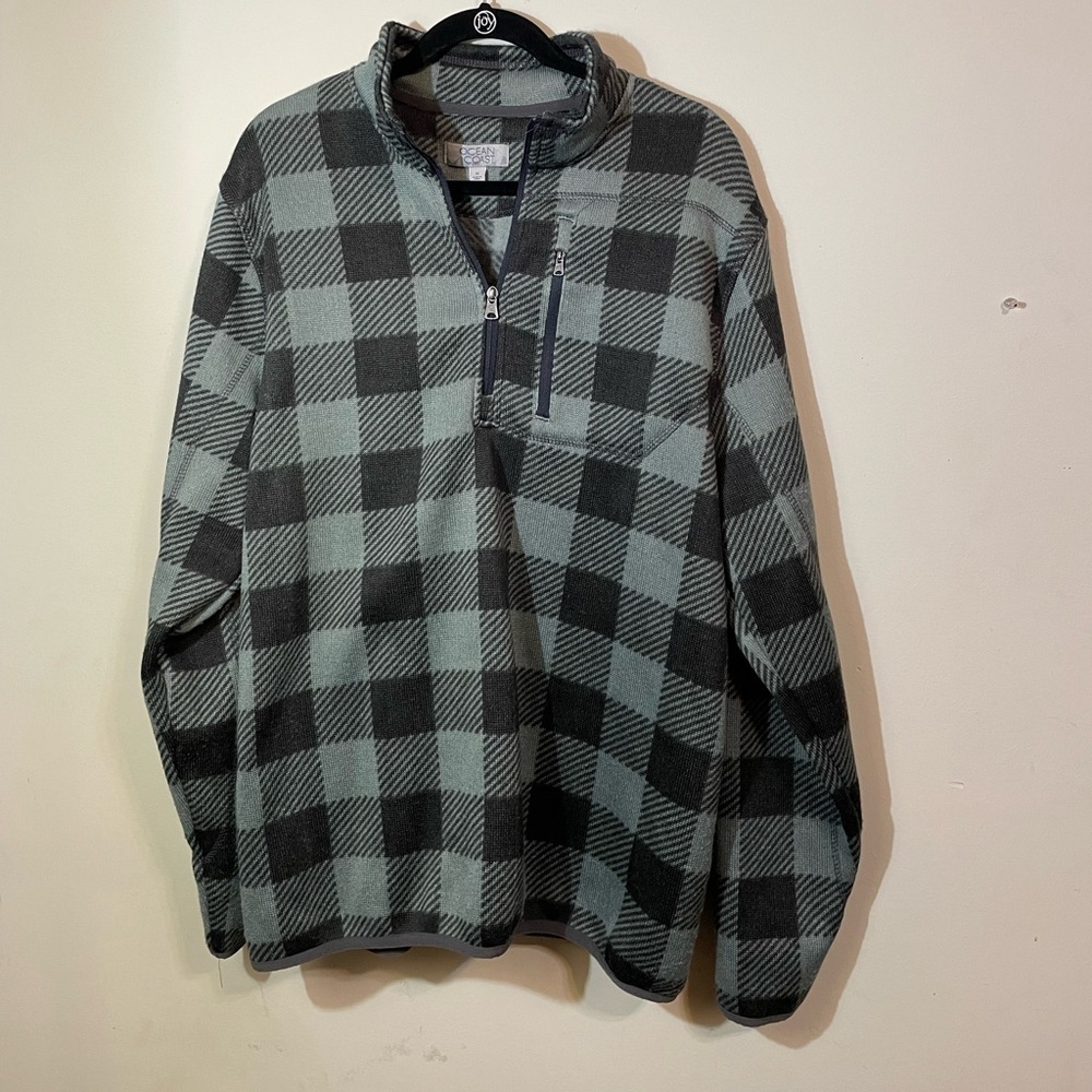 Ocean + Coast Womens Jacket Fleece‎ Full Zip Large Dark Green Black Long Sleeve